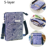 Cyflymder Leaf Fabric 5-layer Messenger Mobile Phone Bag Case Shoulder Bag Purse Pouch Handbag Wallet Women's Bag Tote Bag