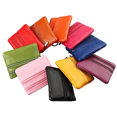 Cyflymder  Fashion Women Genuine Leather Coin Purse Small Zipper Card Holder Mini Pouch Change Wallet with Keychain