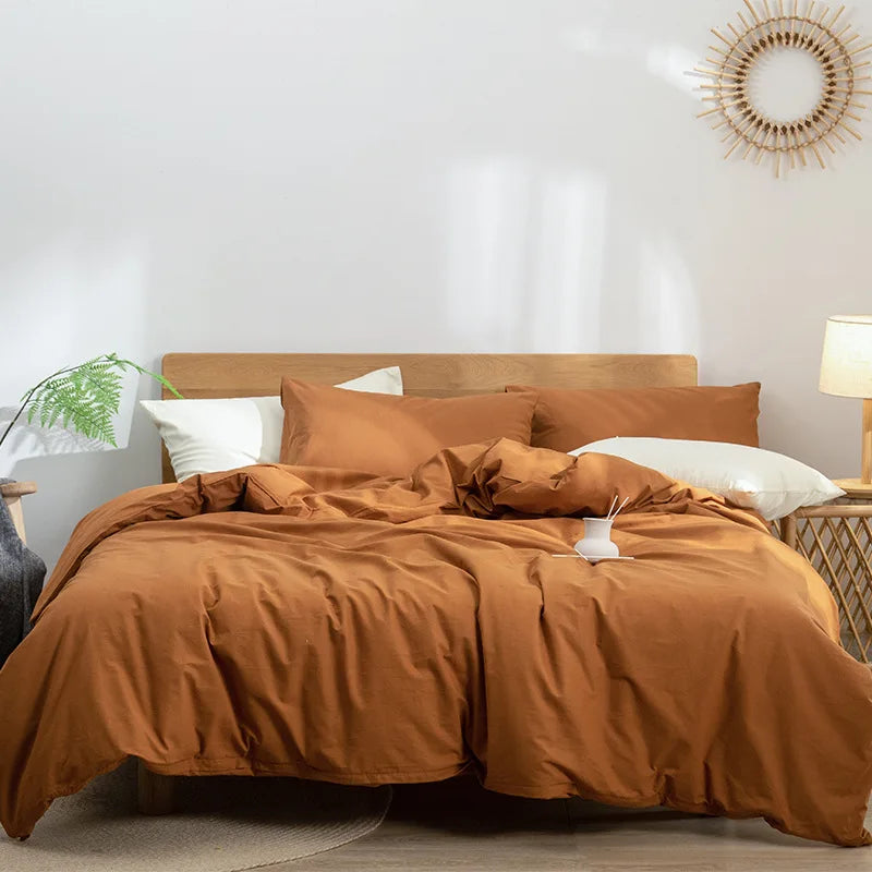 Cyflymder  Solid Color Pure Cotton High-Density Bedding Sets Washed Cotton Soft Duvet Cover Kit Skin Friendly Breathable Bedclothes