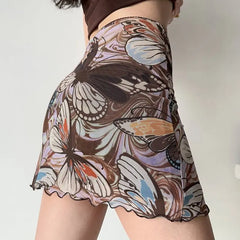 Cyflymder  New Summer American Retro Printed Mesh High-waisted Skirt for Women's Fashionable Slim Hip-packing Skirt