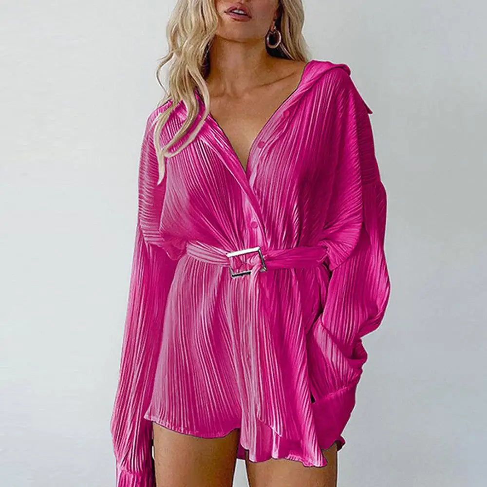 Cyflymder  Women's Casual Faion Pleated Long irt Dr with Belt mid Waist ort Skirt Length Pure Color Winter Season Long Sve