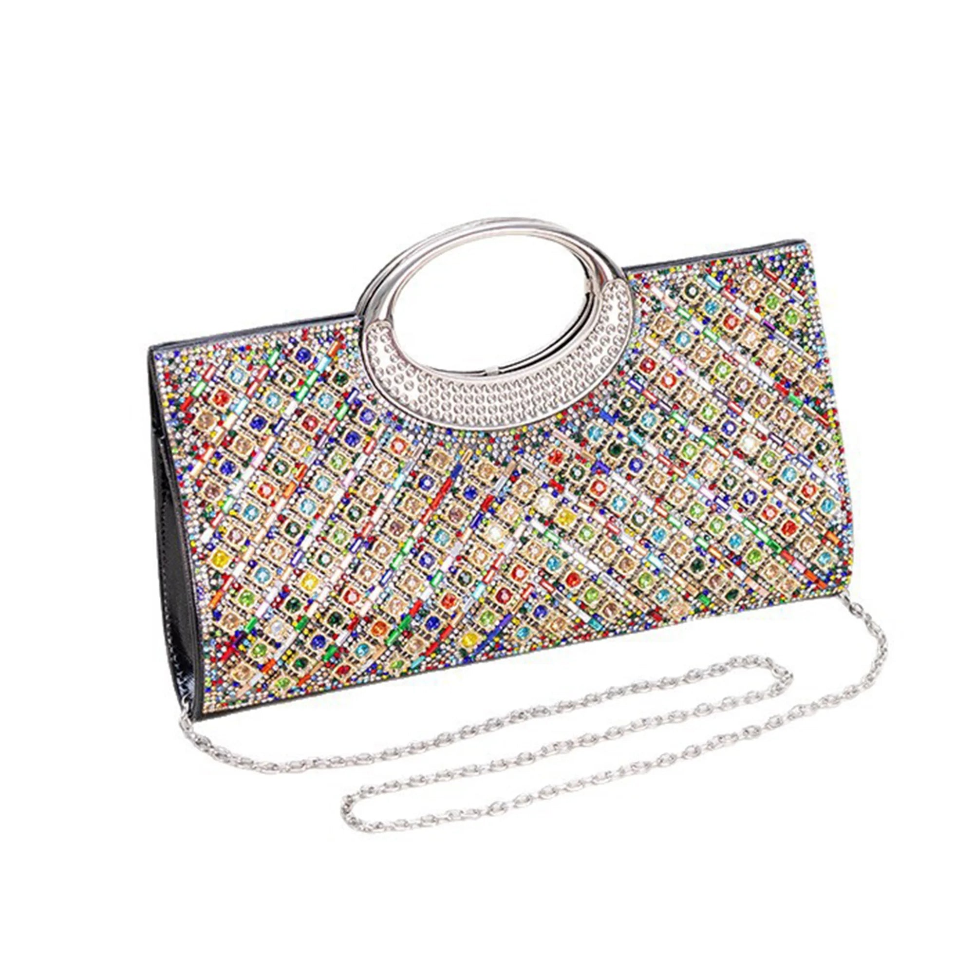 Cyflymder  Luxury Crystal Embellished Clutch Purse with Detachable Chain Strap and Matching Hairband for Special Occasions