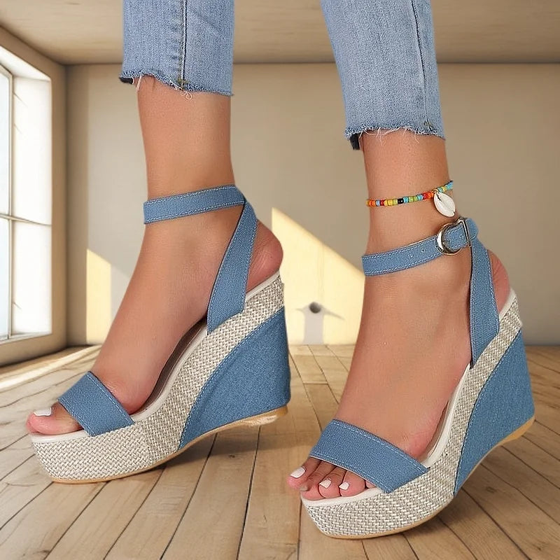 Cyflymder  Slope heel open-toed high-heeled sandals women's large size waterproof table cloth cool slippers wish source