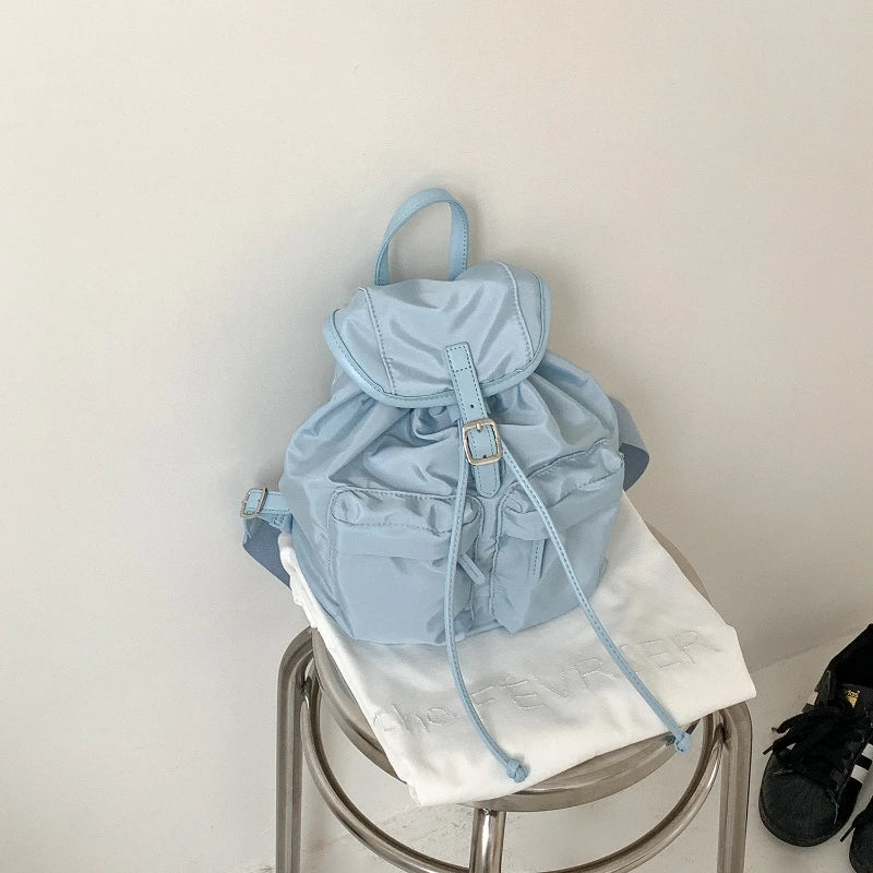 Cyflymder  Vintage Simple Fashion All Match Backpack Casual Nylon Drawstring Women Schoolbags Pleated Y2k Aesthetic Backpacks for Students