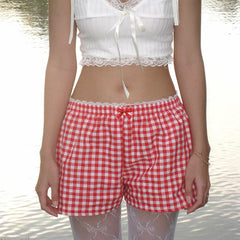 Cyflymder  00s Retro Cute Wide Leg Shorts Casual Loose Shorts Going Out Trousers Vintage Y2K Aesthetic Plaid Print Lounge Pants