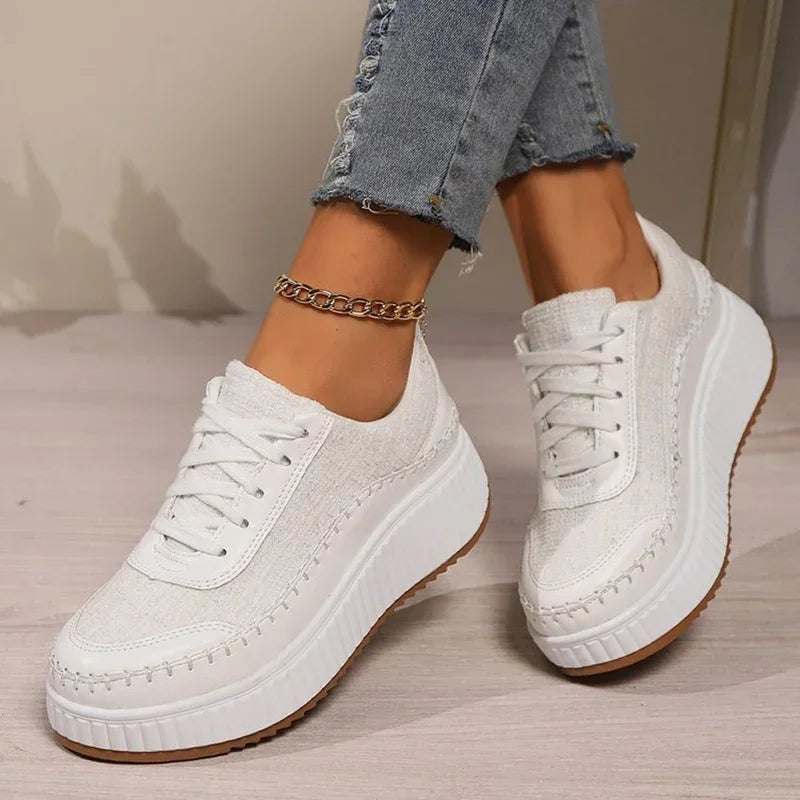 Cyflymder  Fashion Glitter Platform Sneakers Women Spring Lace Up Pink Sports Shoes Woman Plus Size 43 Thick Bottom Walking Shoes