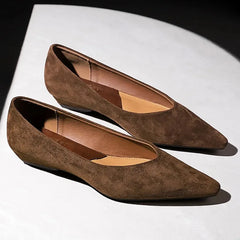 Cyflymder  New Ladies' Wedge Suede Low Heeled Women's Shoes Non-Slip Comfort Ladies Large Size 43 Pointed Low Heeled