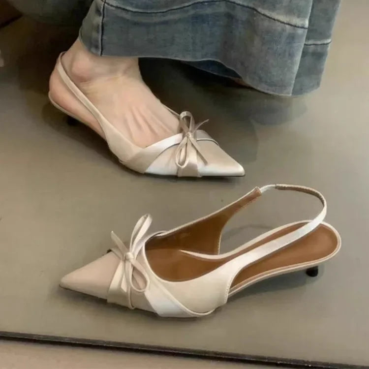Cyflymder Summer's new sexy pointed-toe silk satin high heels, brand design bow elegant slim sandals, women's shoes, large size