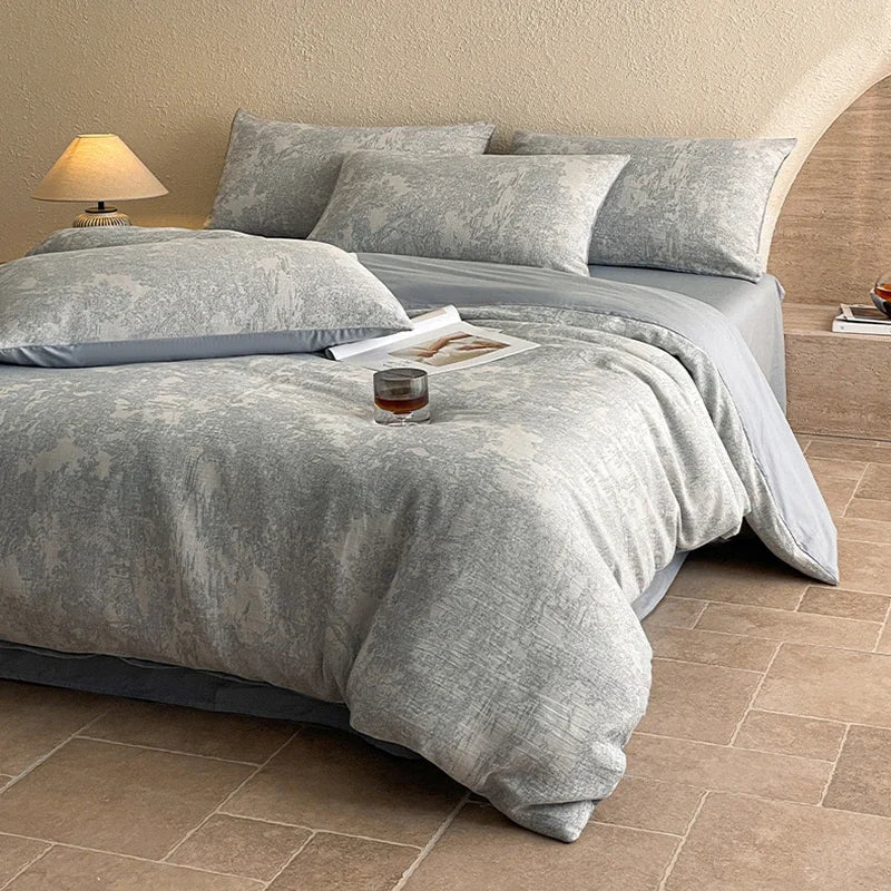 Cyflymder  Light Luxury Soft Thick 100% Cotton Flat Sheet Sets Satin Jacquard Silky Bedding Set for Seasons Single Double Bed Comfort Set