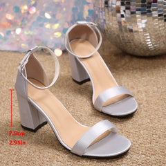 Cyflymder  Summer New Product One Word Strap Sandals Female Square Heel Shoes Models Ladies Fashion Sequins High Heel Sandals 654