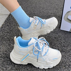 Cyflymder   Chunky Platform Sports Shoes Women Spring Autumn Korean Mesh Breathable Sneakers Woman Mix Color Lace Up Casual Shoes Female