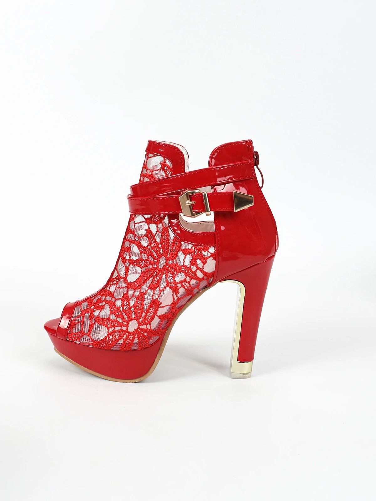 Cyflymder   Spring New High Heel Sandals Cool Boots Women's Lace Mesh Embossed Waterproof Platform Fashion Sexy Fish Mouth Short Boots