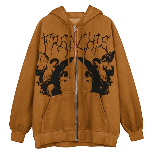 Cyflymder  plus Size Y2K Hoodie Zip up Sweatirt Women's Printing Jaet Casual Comfortable Polyester Cotton Long Sve Sweatirt