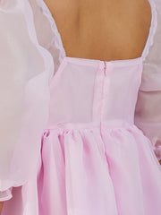 Cyflymder  Women Summer Party Puffy Dress Solid Color Square Neck Bubble Sleeve Short Dress for Ladies Pink/Purple/Yellow