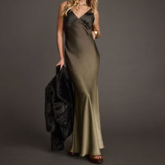 Cyflymder   Summer Elegant Women's Sling V-Neck Party Long Dress Fashion Gradient Color Sleeveless Spaghetti Strap Backless Slim Dress