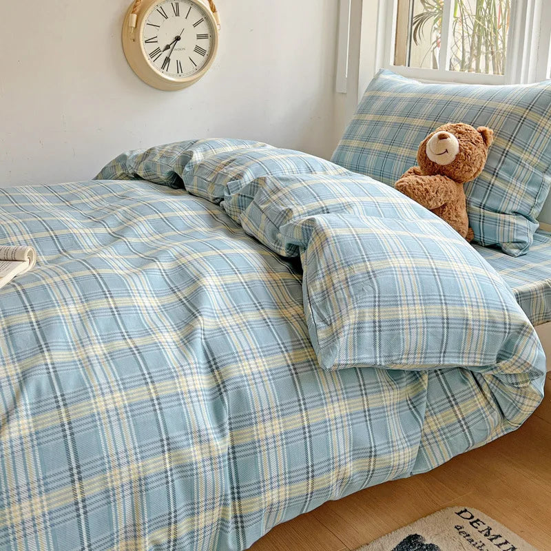 Cyflymder Pure Cotton Printed Student Bedding Set Single Queen Skin Friendly Bed Linens Skin Friendly Soft Comforter Set for All Seasons