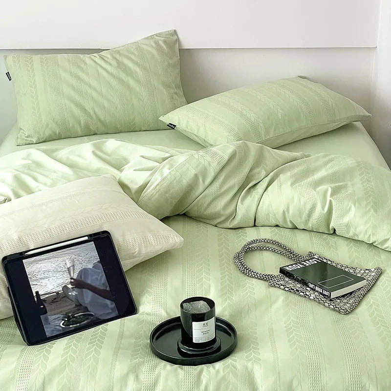 Cyflymder  Class A 60S Pure Cotton Bedding Sets Jacquard Cotton Skin Friendly Comforter Set Girl Style Duvet Cover Set for Queen King Size