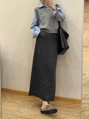 Cyflymder  High End Temperament Korean Office Lady Long Skirts Y2k Aesthetic Polk Dot Striped Print Harajuku Jupe French Women Skirts
