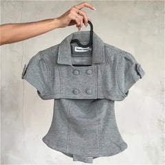 Cyflymder  Retro Sexy 2-in-1 Top Duet Top Fog Removable Shrug Fitted Tank Y2K American Trendy Gothic Summer Niche Design Woman Streetwear