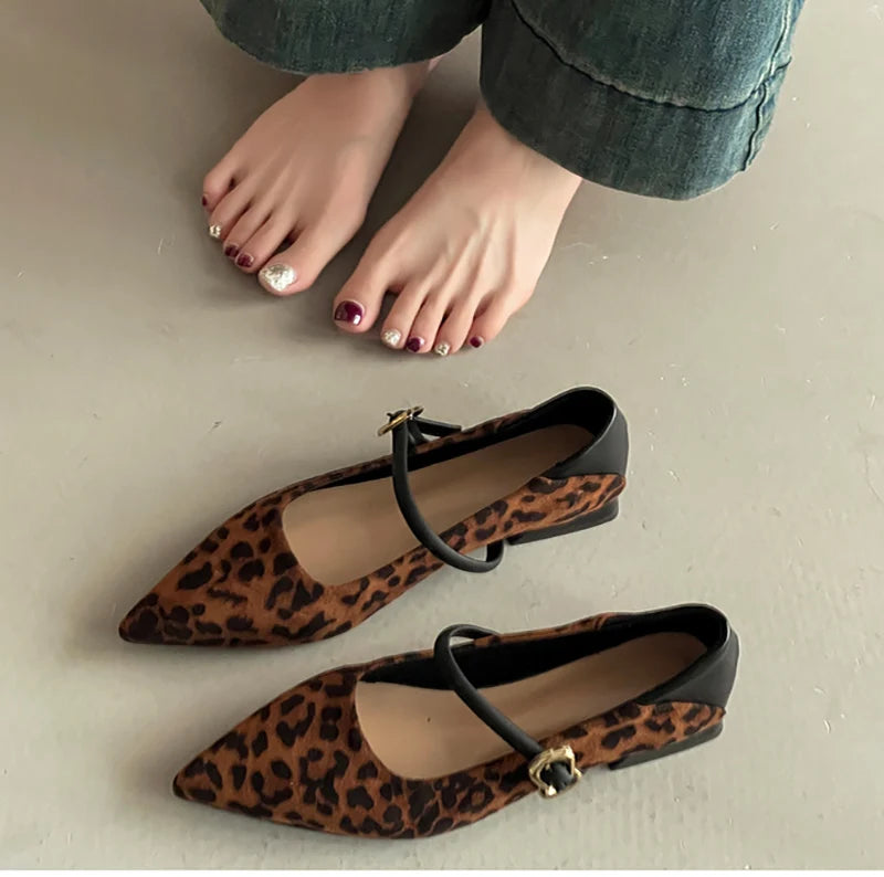 Cyflymder  Street Style Leopard Women Mary Jane Shoes Ladies Concise Pointed Toe Pumps Spring Autumn Women's Commuting Shoes