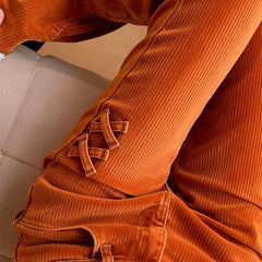 Cyflymder  Fashion Orange Corduroy Pants Women's Trousers Long Pants High Waisted Slim Good-Looking Micro Flared Pants Spring Autumn
