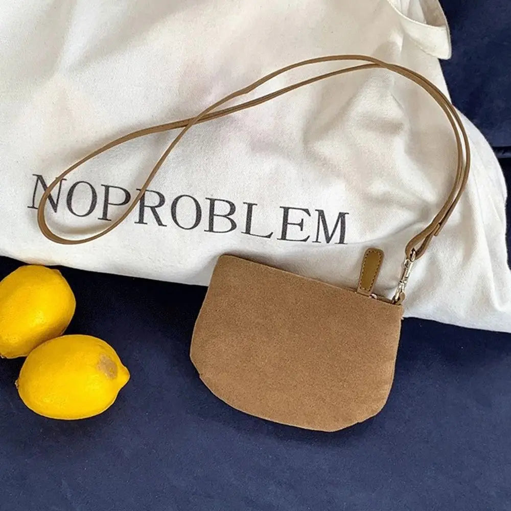 Cyflymder  PU Leather Suede Coin Purse Shoulder Bag Lipstick Earphone Pouch Mini Storage Bag Purse Card Holder Lanyard Wallet Outdoor