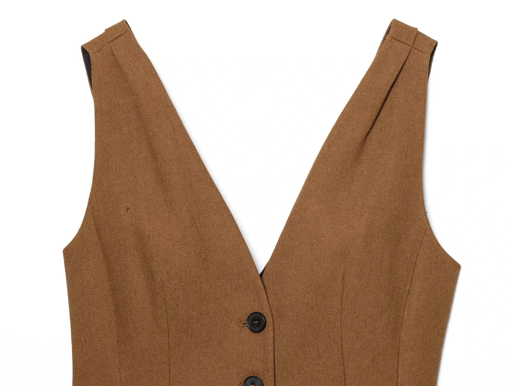 Cyflymder  Fashion Slim Vest For Women Summer 2025 New Brown Single Breasted V-neck Sleeveless Waistcoat Sleeveless Office Casual Solid Top