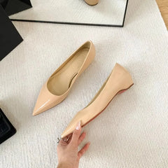 Cyflymder  Women Shoes Temperament Pointed Shallow Mouth Single Shoes Low Heel Flat Bottom Inner Height Increasing Shoes Women Red Heels