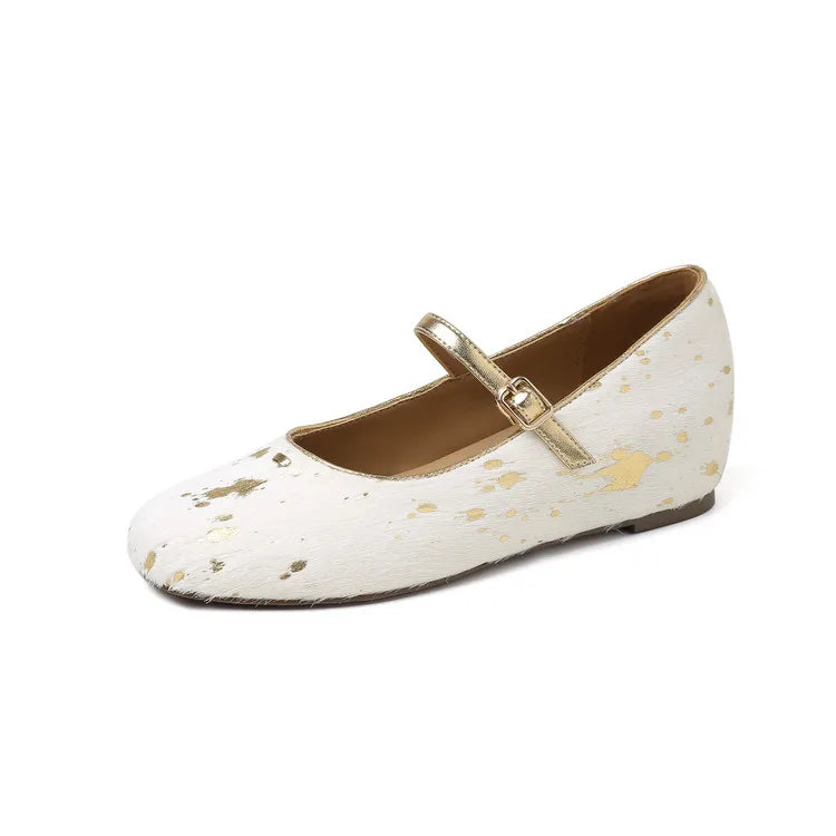 Cyflymder  Autumn Horsehair Shallow Flats Slip On Leisure Mary Jeans Single Shoes Height Increased Outside Footwear Chaussure Femmes