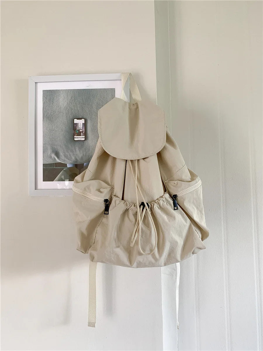 Cyflymder  Nylon Drawstring Pleated Backpack Women Trendy Vintage Casual Schoolbags Casual Travel Students Y2k Aesthetic Simple Backpacks