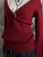 Cyflymder   Fashion Slim V-neck Pullover Plainstyle Classic Clothing Women Long Sleeve Y2K Vintage Knitwear Lovely Cute Sweet Maiden Sweater