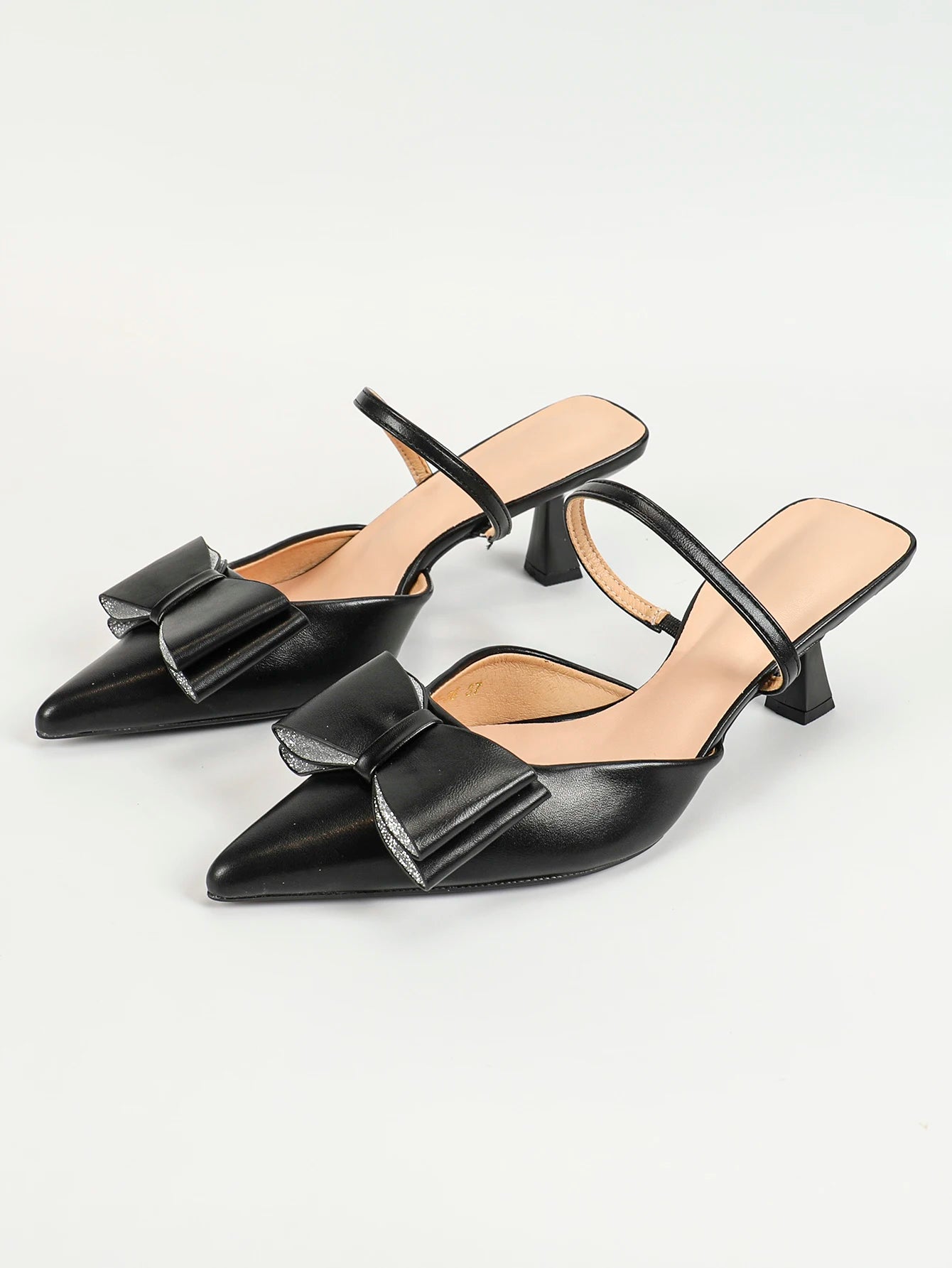 Cyflymder  Slingback for Women with Bow Pointed Toe Pumps with Elasticated Strap 3.3" High Heels Evening Comfy Dress Shoes