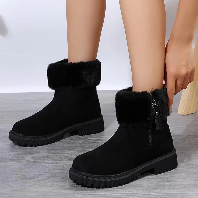 Cyflymder Furry Faux Fur Snow Boots for Women Anti-Slip Platform Winter Boots Woman Keep Warm Plush Ankle Booties Mujer 43