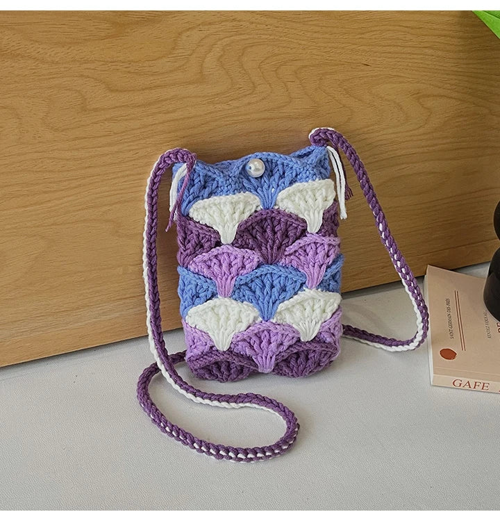 Cyflymder  New Crochet Mermaid Tail Beach Phone Bag Women's Cute  Design Sensation Crossbody Bag Soft Fabric Summer Handbag