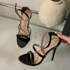 Cyflymder  Gold Snake Print Leather Ankle Strap Sandals Women Summer Fashion Open Toe Gladiator High Heels Party Dress Shoes Size 42
