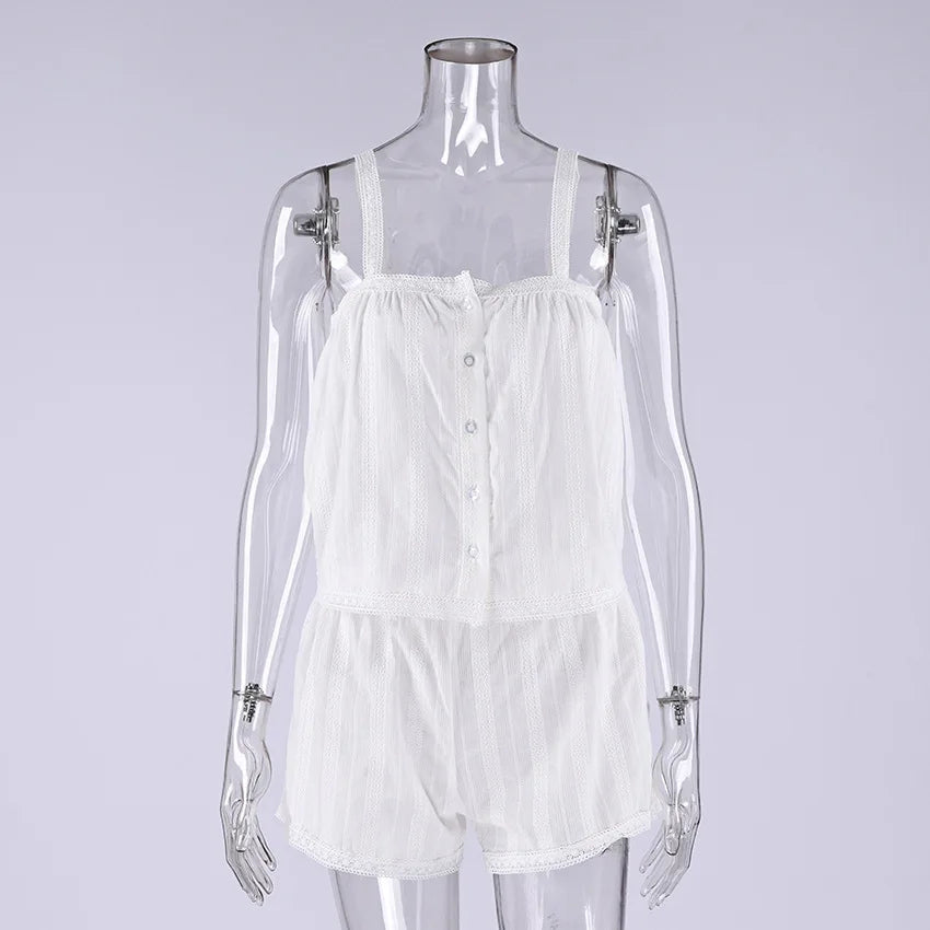 Cyflymder  Jacquard Suspender Shorts Homewear New Casual Cute Girl Pajama Set