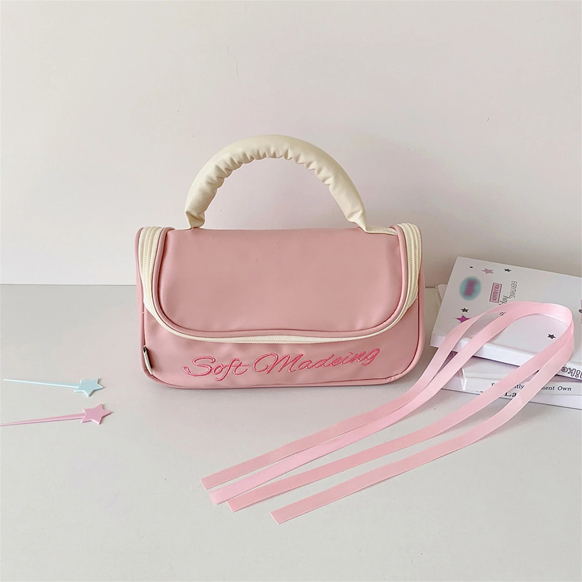 Cyflymder  Embroidered Large Capacity Zipper Pencil Case with Handle for School Supplies Organization and Stationery Storage for Students