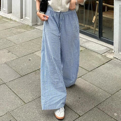 Cyflymder  Women's Spring Summer Baggy Pants Fashion Drawstring Waistband Loose Wide Leg Striped Pants Y2K Streetwear
