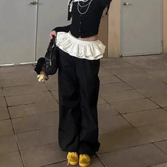 Cyflymder  Y2K Splicing Lace Black Vintage Skirt Pants Women Kawaii Patchwork Harajuku Wide Leg Baggy Sweatpants Korean Fashion Trousers
