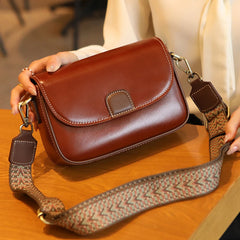 Cyflymder  new fashionable retro cowhide shoulder bag with contrasting ethnic style wide shoulder strap and crossbody small square bag