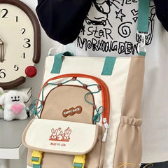 Cyflymder  Cute color blocking little fresh college girl crossbody bag Japanese ins large capacity student class single shoulder tote bag