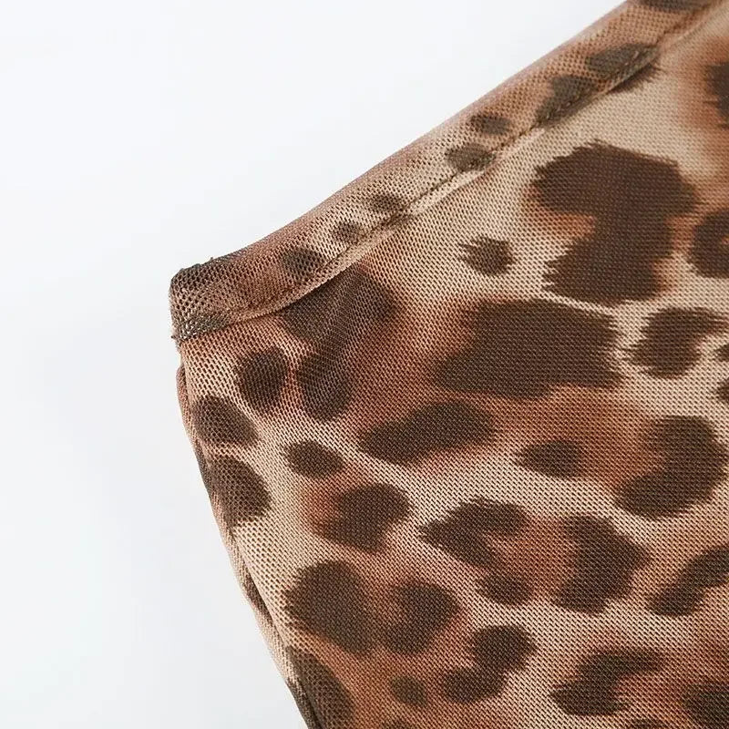 Cyflymder  American Hot Girl Leopard Print Mesh Skirt Ins Temperament Personality Niche Slim Fit and Slim