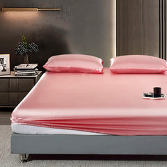 Luxury Fitted Sheet High-End Solid Color Mattress Cover With Elastic Band Bedsheet Single Double Queen King Size Satin Fit Sheet