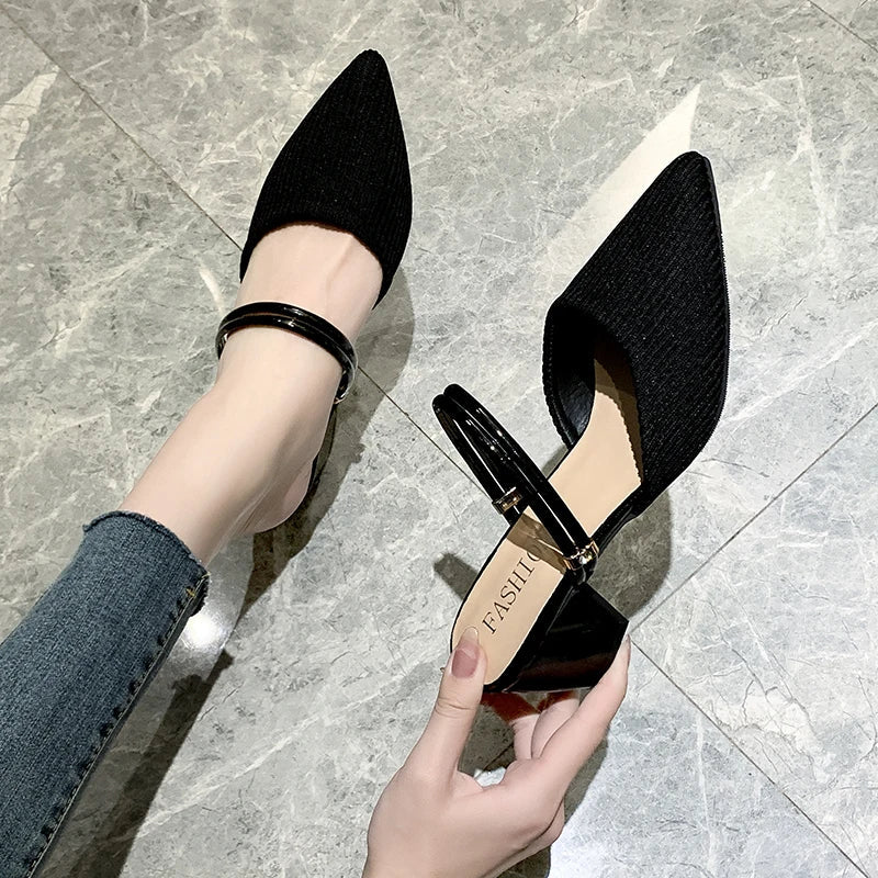 Cyflymder Summer New Fashion Pointed Toe Fashion Two-wear Comfortable Sandals Thick Heel Sexy Elegant Fashion Slippers