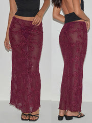 Cyflymder  Elegant Lace Maxi Skirt with Floral Details Perfect for Evening Events and Special Occasions - Women s Fashion Statement Piece