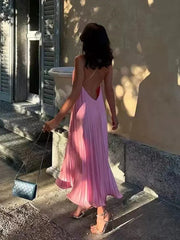 Cyflymder  Lady Fashion Sleeveless Solid Maxi Dress Sexy Backless Hollow Out Beach Long Dress Elegant Off Shoulder Draped Loose Party Dress