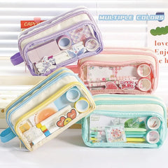 Cyflymder  Large Capacity Pencil Case for Kids Boy Girl Cute Simplicity Transparen Windows Badge Displaying Pen Bag Stationery Organizer