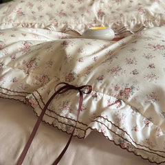 Cyflymder  100% Cotton Pastoral Floral Print Ruffles Bow Princess Bedding Set Queen King Duvet Cover Set Bed Sheet/Fitted Sheet Pillowcases
