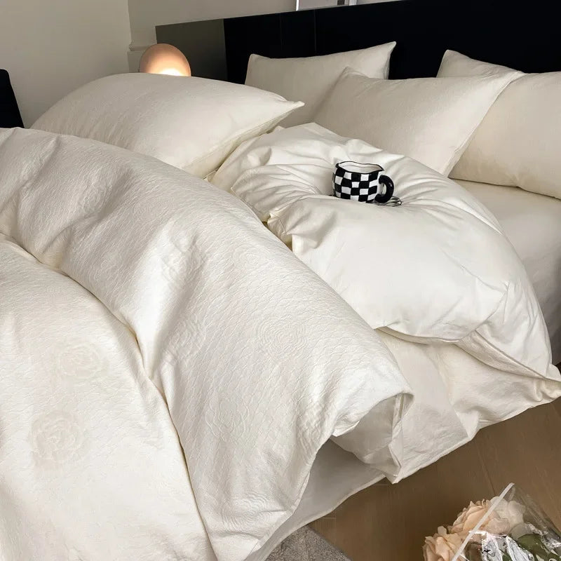 Cyflymder  Light Luxury Soft Thick 100% Cotton Flat Sheet Sets Satin Jacquard Silky Bedding Set for Seasons Single Double Bed Comfort Set