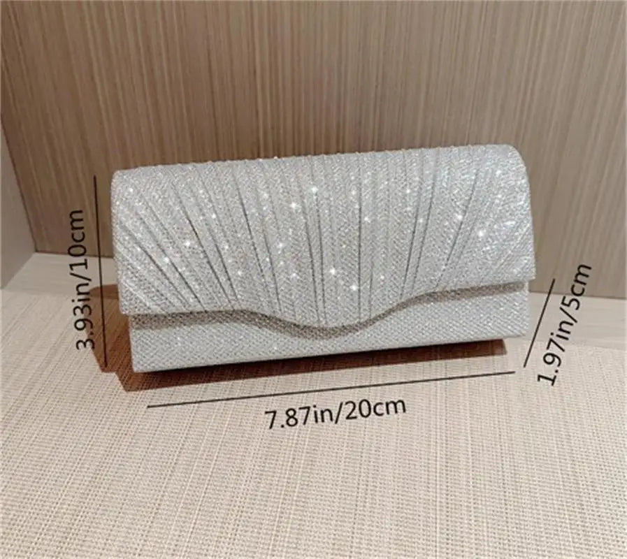 Cyflymder Ladies Glitter Silver Clutch Bag Envelope Evening Bag Fashion Elegant Long Purse Women Chain Shoulder Bags Wedding Party Handbag